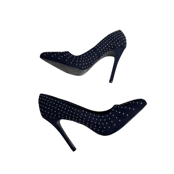 Mix No 6 high heel pumps US 7.5M goldtone studs on black faux suede sexy shoes - Picture 8 of 10